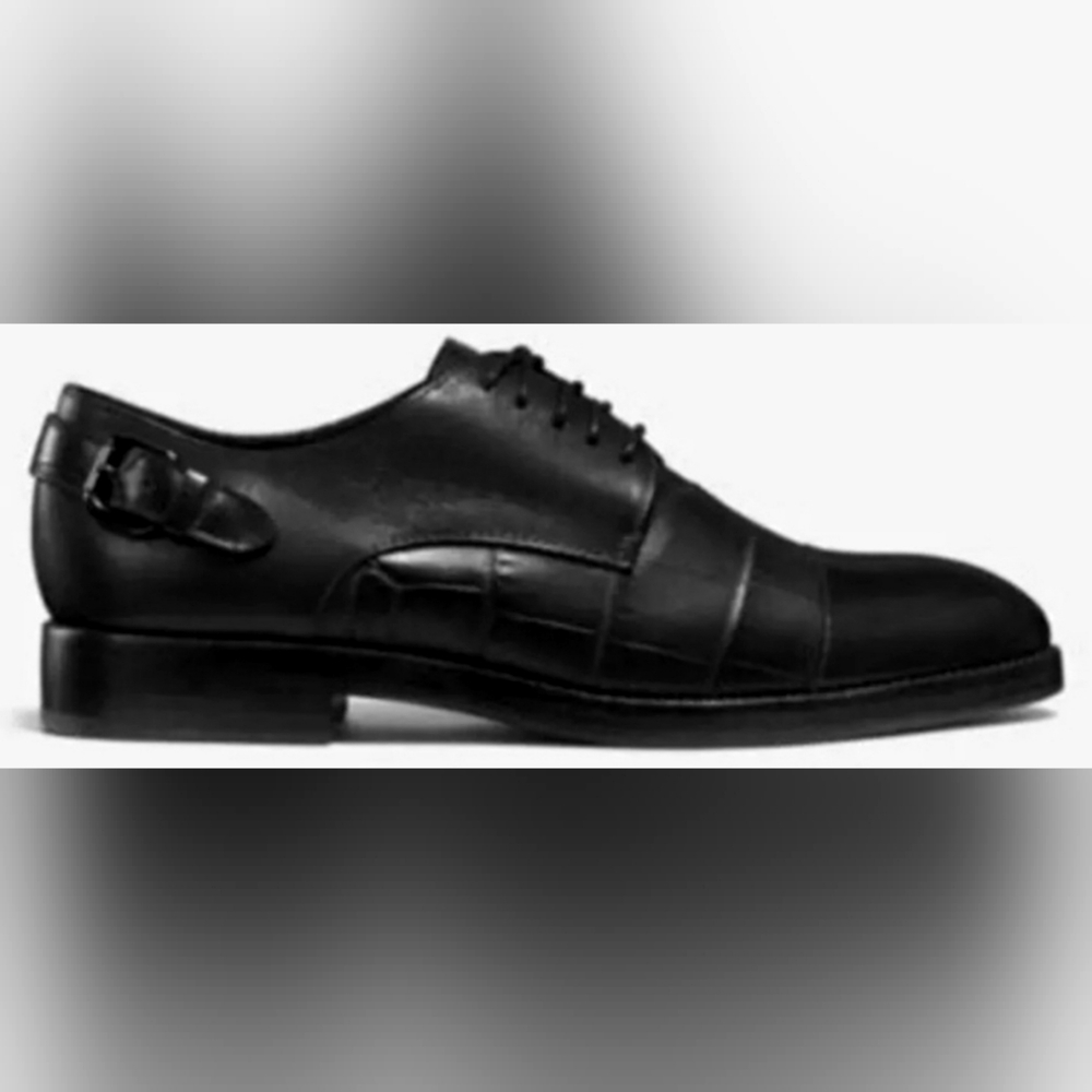 Coach Women Waverly Patchwork Croc/Calf Black Leather Ankle-High Oxford Shoe 9 B